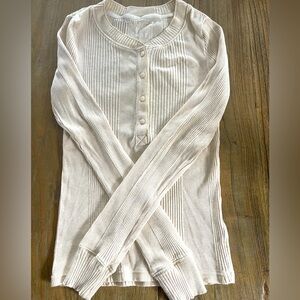 Aerie Cream Ribbed Long Sleeve Top, Size S
